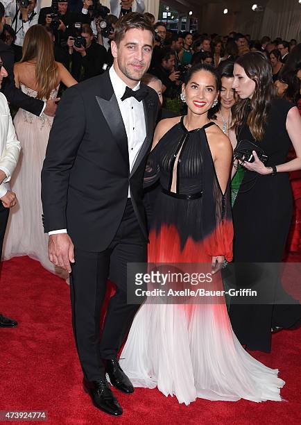 Professional football player Aaron Rodgers and actress Olivia Munn attend the 'China: Through The Looking Glass' Costume Institute Benefit Gala at...
