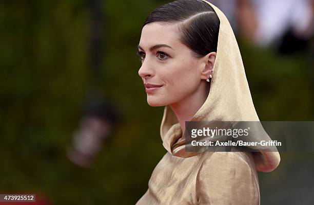 Actress Anne Hathaway attends the 'China: Through The Looking Glass' Costume Institute Benefit Gala at the Metropolitan Museum of Art on May 4, 2015...