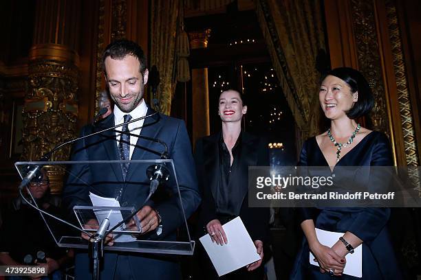 Paris National Opera dance director Benjamin Millepied, Star Dancer Aurelie Dupont and French minister of Culture and Communication Fleur Pellerin...