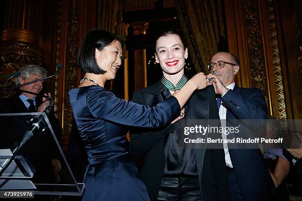 French minister of Culture and Communication Fleur Pellerin and Star Dancer Aurelie Dupont who receives the medal of Commander of Arts and Letters...