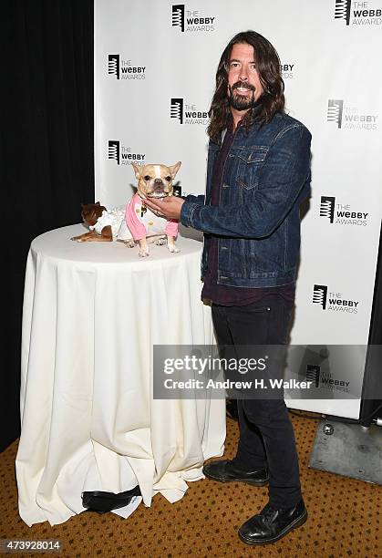 Internet personalities Chloe Kardoggian, Chloe the Mini Frenchie, and musician Dave Grohl attend the 19th Annual Webby Awards on May 18, 2015 in New...