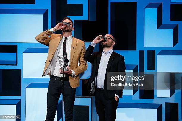 Brent Stiefel and Mikael Mossberg of Distiller accept an award for Mobile Sites & Apps at the 19th Annual Webby Awards on May 18, 2015 in New York...