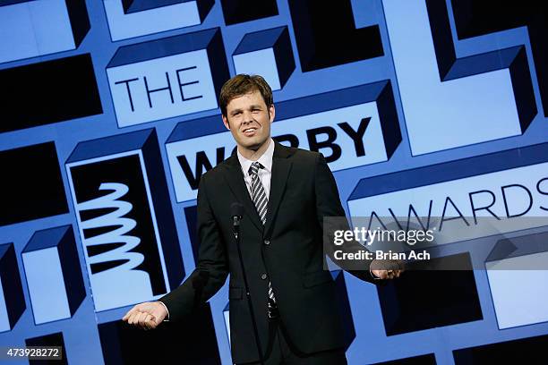 President of Webby Media Group David-Michel Davies speaks on stage at the 19th Annual Webby Awards on May 18, 2015 in New York City.