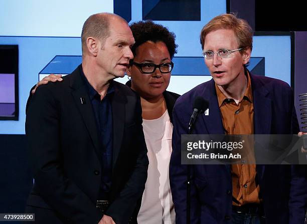 Jeroen van Erp, Cynthia Jordan, Martijn van der Heijden accept an award for Websites during the 19th Annual Webby Awards on May 18, 2015 in New York...