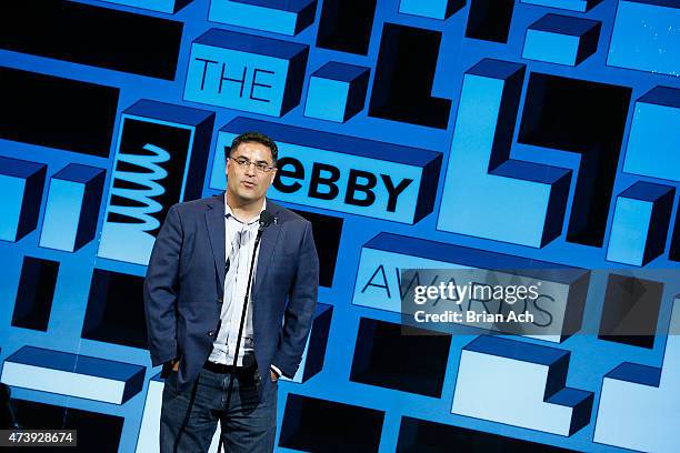Columnist Cenk Uygur speaks on stage at the 19th Annual Webby Awards on May 18, 2015 in New York City.