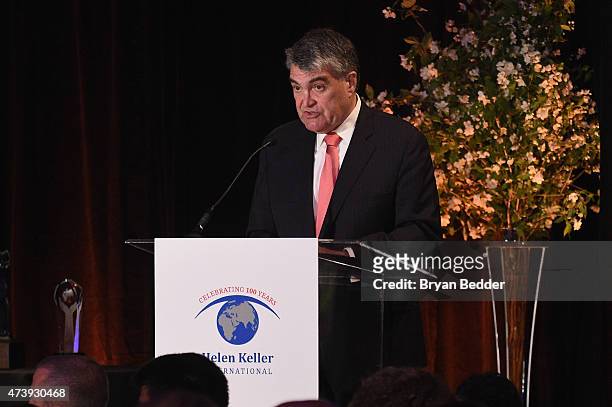 Chairman of the Board HKI, Henry Barkhorn speaks onstage during Helen Keller International celebrates their centennial anniversary with the 2015...