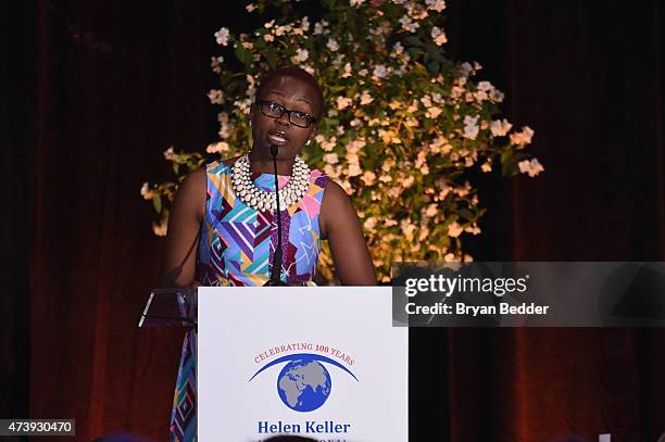 Regional Program Officer of HKI Africa, Temina Mkumbwa speaks onstage as Helen Keller International celebrates their centennial anniversary with the...