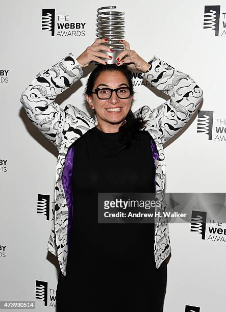 Of Do Something Inc. Nancy Lublin poses backstage during the 19th Annual Webby Awards on May 18, 2015 in New York City.