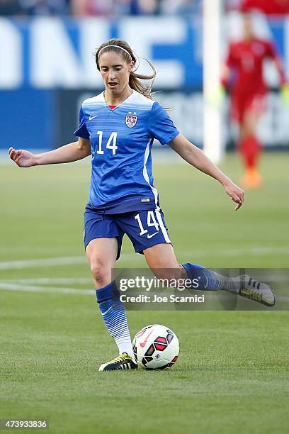 Midfielder Morgan Brian of USA in action against Mexico during their international friendly match at StubHub Center on May 17, 2015 in Los Angeles,...