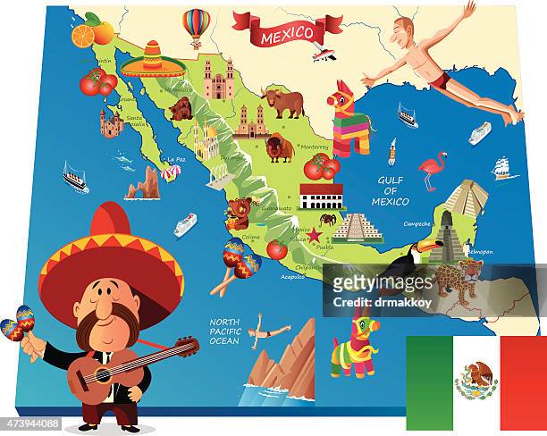 mexico cartoon map - chichen itza stock illustrations