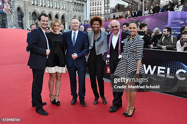 Christian Oxonitsch, Mirjam Weichselbraun, Jon Ola Sand, Arabella Kiesbauer, Edgar Boehm and Alice Tumler pose during the Eurovision Song Contest...