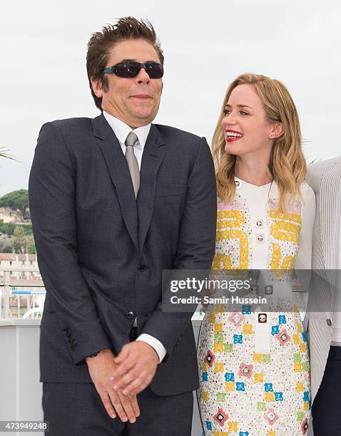Benicio del Toro and Emily Blunt attend the "Sicario" Photocall during the 68th annual Cannes Film Festival on May 19, 2015 in Cannes, France.