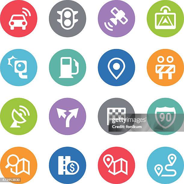 stockillustraties, clipart, cartoons en iconen met gps navigation and road icons - circle illustrations - direct klaar camera