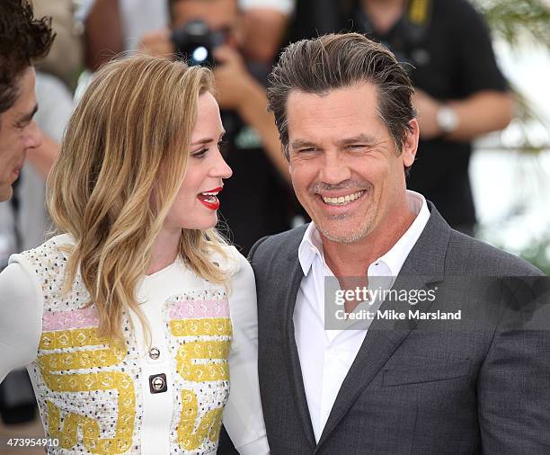 Emily Blunt and Josh Brolin attend the "Sicario" Photocall during the 68th annual Cannes Film Festival on May 19, 2015 in Cannes, France.