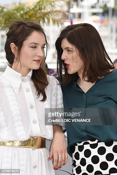 French actress Anais Demoustier and French actress and director Valerie Donzelli pose during a photocall for the film "Marguerite & Julien" at the...