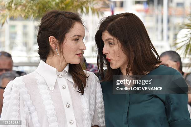 French actress Anais Demoustier and French actress and director Valerie Donzelli pose during a photocall for the film "Marguerite & Julien" at the...