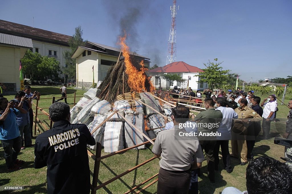 Indonesian police burn 11.6 tons of marijuana in Aceh