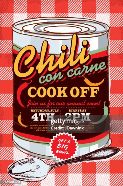 tin can chili con carne cook off invitation design template - chili cookoff stock illustrations