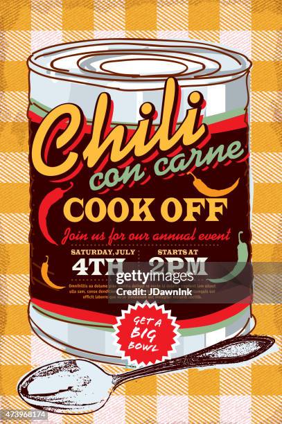 tin can chili con carne cook off invitation design template - chili cookoff stock illustrations