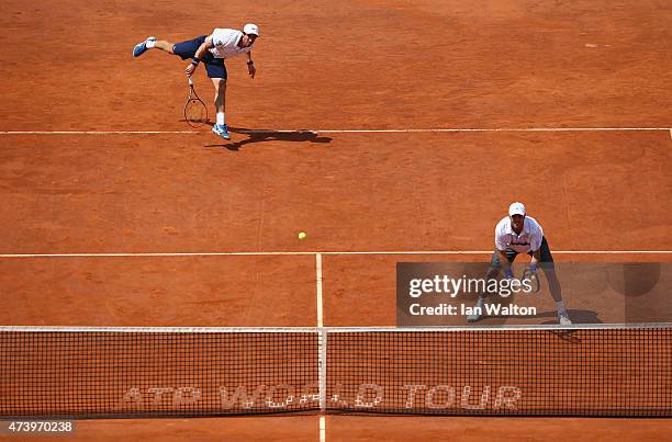 Pablo Cuevas of Argentina and David Marrero of Spain in action during their Men's Doubles Final match against Marcel Granollers and Marc López of...