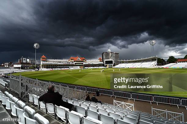 Storm clouds gather during the LV County Championship match between Nottinghamshire and Somerset at Trent Bridge on May 19, 2015 in Nottingham,...