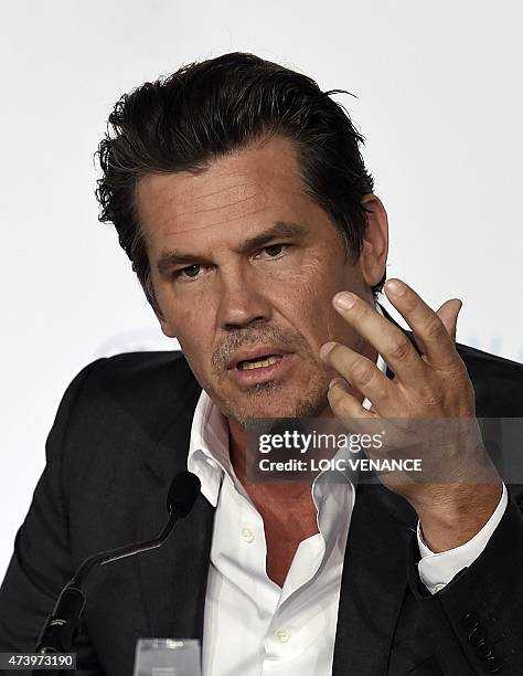 Actor Josh Brolin talks during a press conference for the film "Sicario" at the 68th Cannes Film Festival in Cannes, southeastern France, on May 19,...