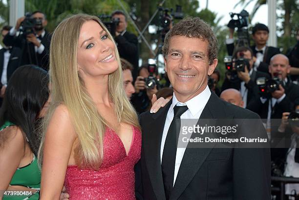Nicole Kempel and Antonio Banderas attend the Premiere of "Sicario" during the 68th annual Cannes Film Festival on May 19, 2015 in Cannes, France.