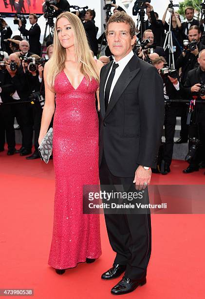 Nicole Kempel and Antonio Banderas attend the Premiere of "Sicario" during the 68th annual Cannes Film Festival on May 19, 2015 in Cannes, France.