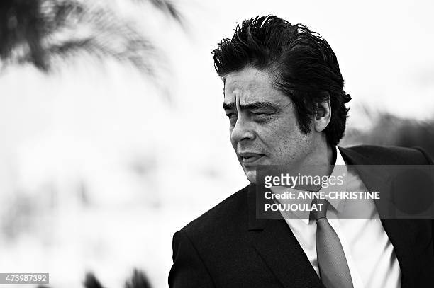 Puerto Rican actor Benicio Del Toro poses during a photocall for the film "Sicario" at the 68th Cannes Film Festival in Cannes, southeastern France,...