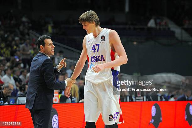 Dimitris Itoudis, Head Coach of CSKA Moscow and Andrei Kirilenko, #47 of CSKA Moscow during the Turkish Airlines Euroleague Final Four Madrid 2015,...