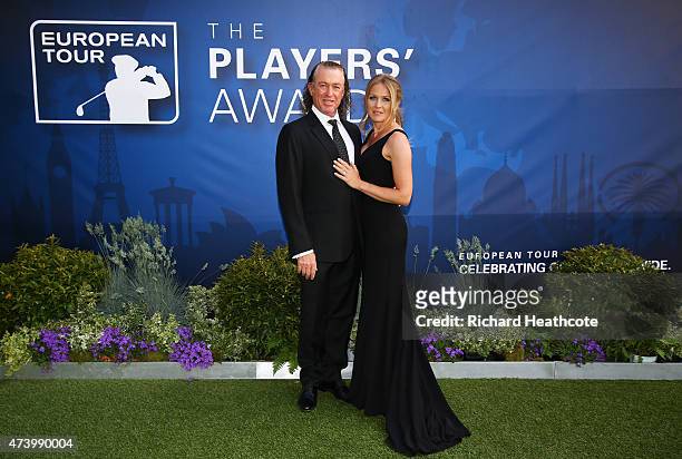 Miguel Angel Jimenez of Spain and his wife Susanna Styblo attend the European Tour Players' Awards ahead of the BMW PGA Championship at the Sofitel...