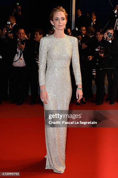 Emily Blunt leaves the Premiere of "Sicario" during the 68th annual Cannes Film Festival on May 19, 2015 in Cannes, France.