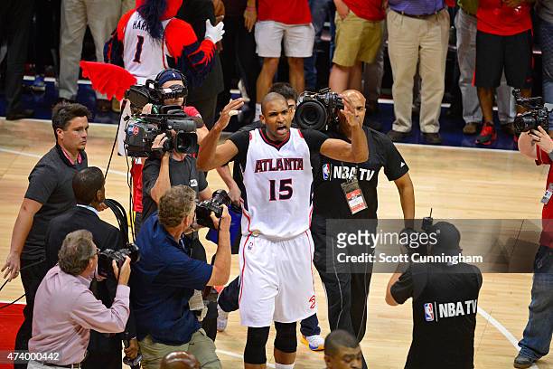 Al Horford of the Atlanta Hawks celebrates after the win against the Washington Wizards in Game Five of the Eastern Conference Semifinals during the...