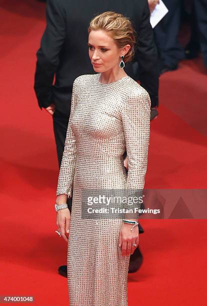 Emily Blunt leaves the Premiere of "Sicario" during the 68th annual Cannes Film Festival on May 19, 2015 in Cannes, France.