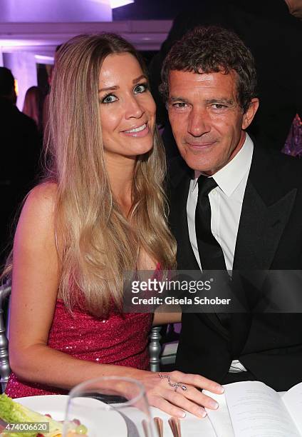 Nicole Kempel and Antonio Banderas attend the De Grisogono party during the 68th annual Cannes Film Festival on May 19, 2015 in Cap d'Antibes, France.