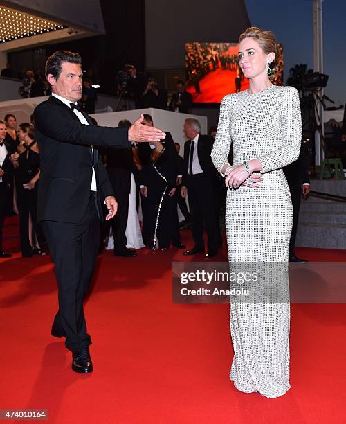 Actor Josh Brolin and actress Emily Blunt leave the screening of the film Sicario at the 68th annual Cannes Film Festival in Cannes, France on May...