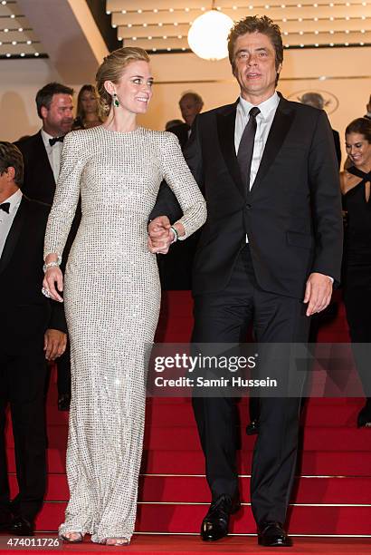 Actors Emily Blunt and Benicio Del Toro attend the "Sicario" Premiere during the 68th annual Cannes Film Festival on May 19, 2015 in Cannes, France.