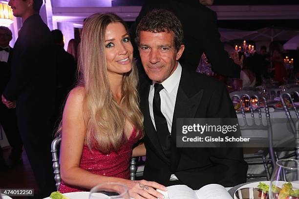 Nicole Kempel and Antonio Banderas attend the De Grisogono party during the 68th annual Cannes Film Festival on May 19, 2015 in Cap d'Antibes, France.