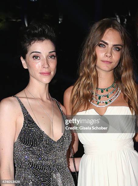 Annie Clark and Cara Delevigne attend the De Grisogono party during the 68th annual Cannes Film Festival on May 19, 2015 in Cap d'Antibes, France.