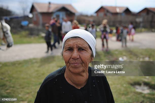 Roma woman, living in very poor conditions, poses for a photo in a roma village during a patrolling activiy carried out by Italian KFOR soldiers...