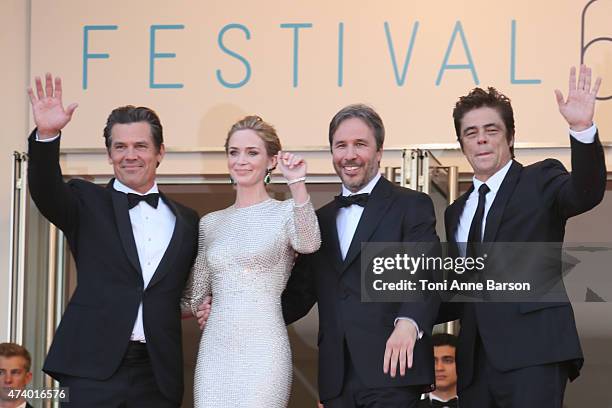 Josh Brolin, Emily Blunt, director Denis Villeneuve and actor Benicio Del Toro attends the "Sicario" premiere during the 68th annual Cannes Film...