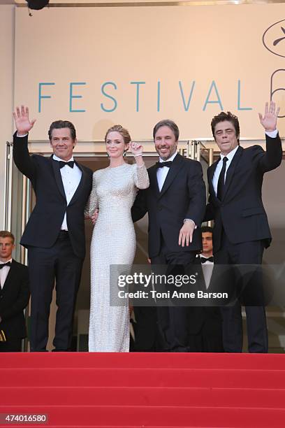 Josh Brolin, Emily Blunt, director Denis Villeneuve and actor Benicio Del Toro attends the "Sicario" premiere during the 68th annual Cannes Film...