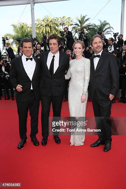 Josh Brolin, Emily Blunt, director Denis Villeneuve and actor Benicio Del Toro attends the "Sicario" premiere during the 68th annual Cannes Film...
