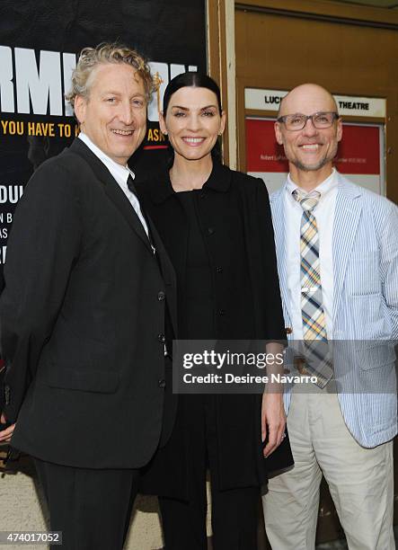 Bernie Telsey, Julianna Margulies and Will Cantler attend "Permission" opening night at Lucille Lortel Theatre on May 19, 2015 in New York City.