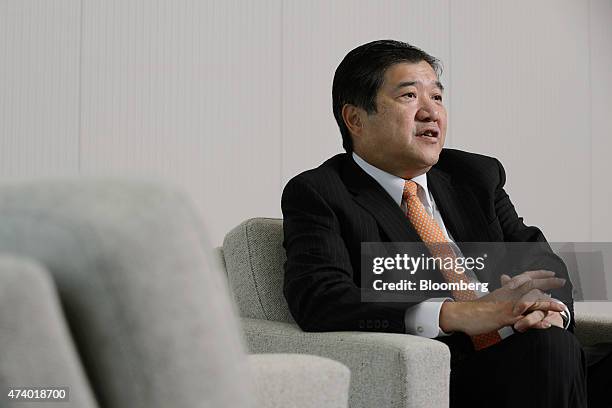 Tatsuo Yasunaga, president and chief executive officer of Mitsui & Co., speaks during an interview in Tokyo, Japan, on Tuesday, May 19, 2015. Food,...