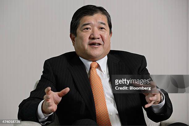 Tatsuo Yasunaga, president and chief executive officer of Mitsui & Co., speaks during an interview in Tokyo, Japan, on Tuesday, May 19, 2015. Food,...