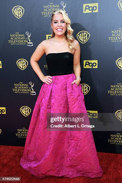 Actress Kristen Alderson arrives for The 42nd Annual Daytime Emmy Awards held at Warner Bros. Studios on April 26, 2015 in Burbank, California.