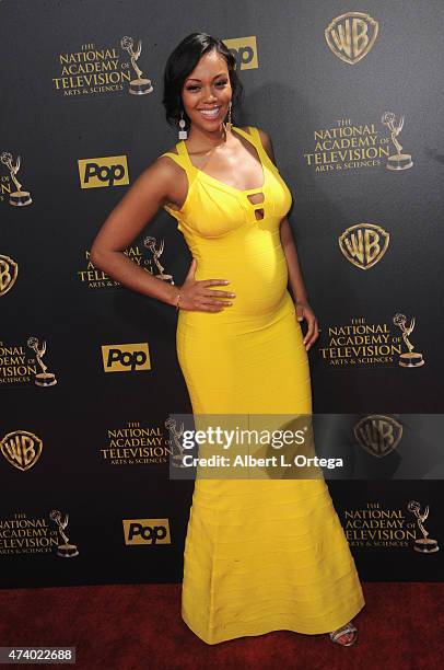 Actress Mishael Morgan arrives for The 42nd Annual Daytime Emmy Awards held at Warner Bros. Studios on April 26, 2015 in Burbank, California.