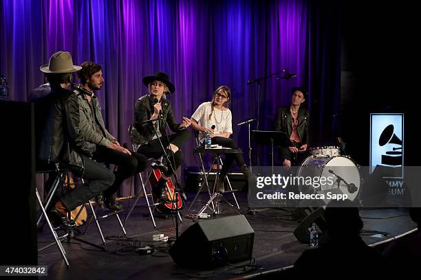 Vice President of the GRAMMY Foundation Scott Goldman speaks with Chris Null, Emily Armstrong, Siouxsie Medley and Sean Friday of Dead Sara at...