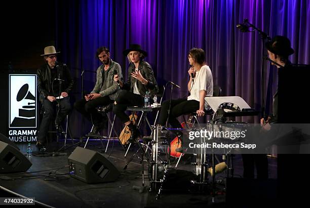 Vice President of the GRAMMY Foundation Scott Goldman speaks with Chris Null, Emily Armstrong, Siouxsie Medley and Sean Friday of Dead Sara at...